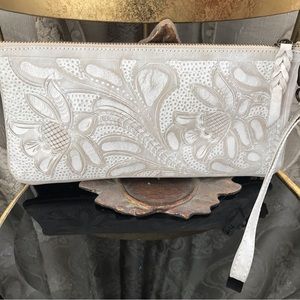 Hand tooled Leather Clutch in Bone